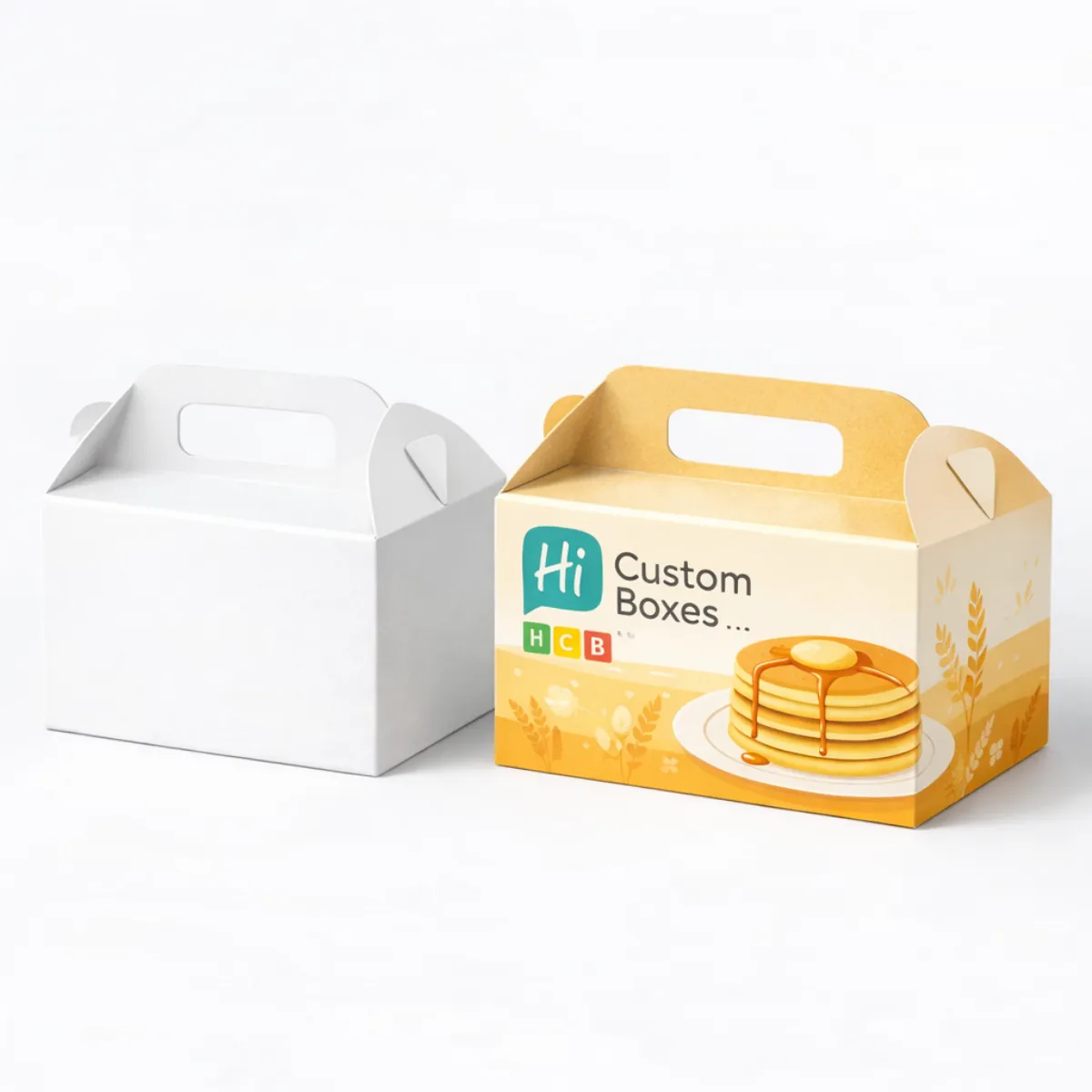 Premium bespoke pancake boxes featuring elegant typography and high-quality cardboard material for luxury food packaging- class=